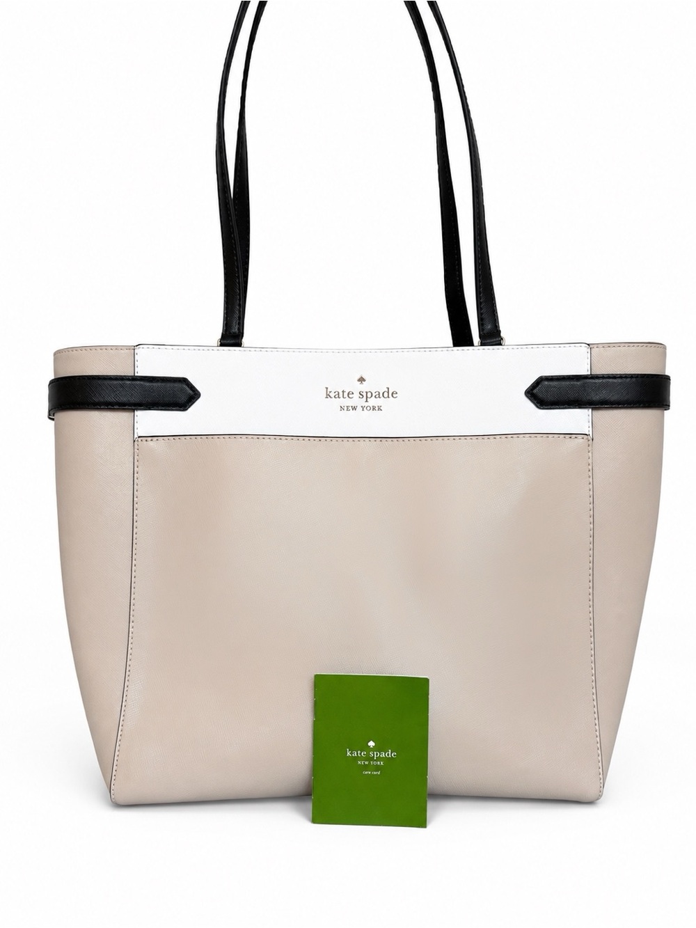 Kate Spade Staci Colorblock Laptop Tote Bag Beige Black Saffiano Leather $449